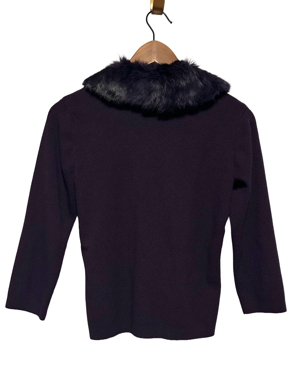 Brooks Brothers Plum Fur Collar Cardigan Fitted Holiday Evening Sweater Small - Picture 6 of 11